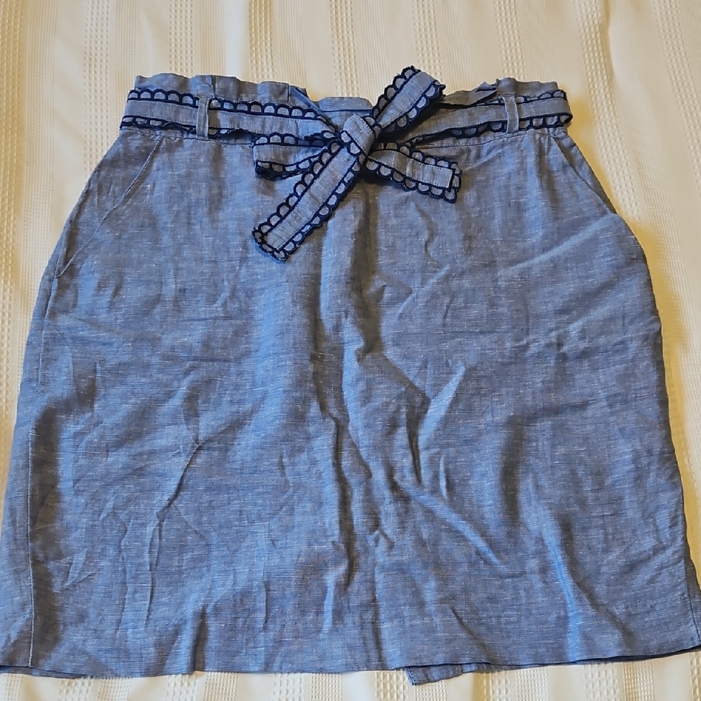 Ann Taylor Petite Chambray Paper Bag Waist Pencil Skirt
